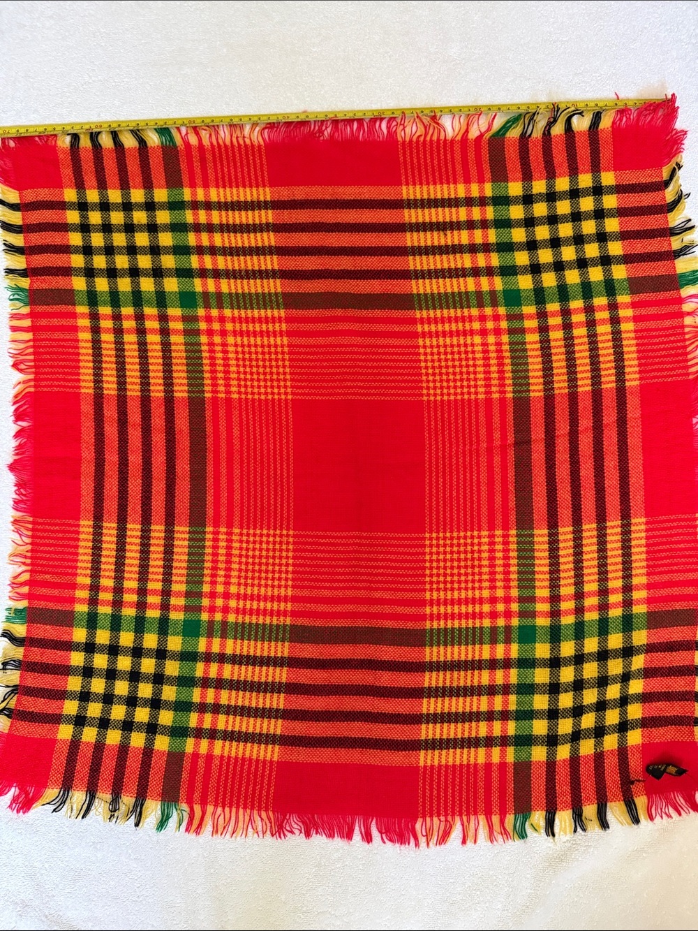Bright Red Multicolor Plaid Fringe Scarf